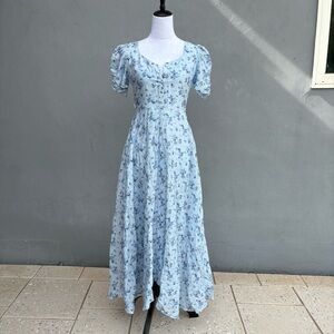 LoveShackFancy Light Blue Floral Maxi Dress